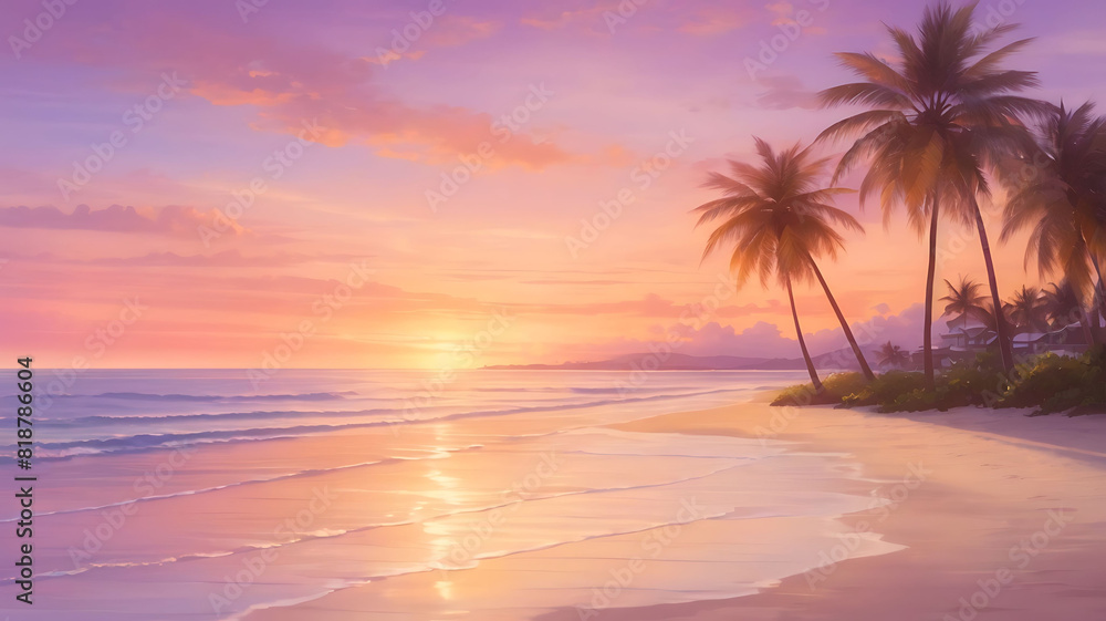 erene Beach Sunset Waves, Palms, and Colorful Sky erene Beach Sunset Waves, Palms, and Colorful Sky