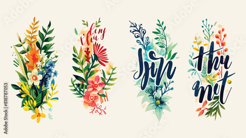 Four of spring or springtime lettering handwritten wi