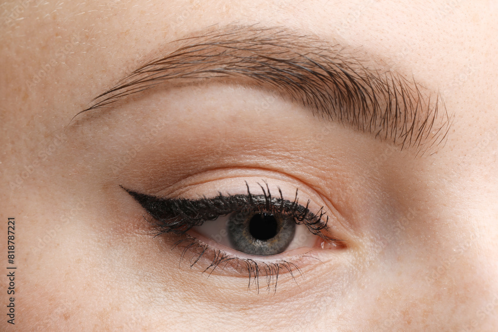 Obraz premium Makeup product. Woman with black eyeliner and beautiful eyebrow, closeup