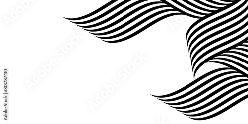Black on white abstract perspective line stripes with 3d dimensional effect isolated on white background. The geometric lines element design