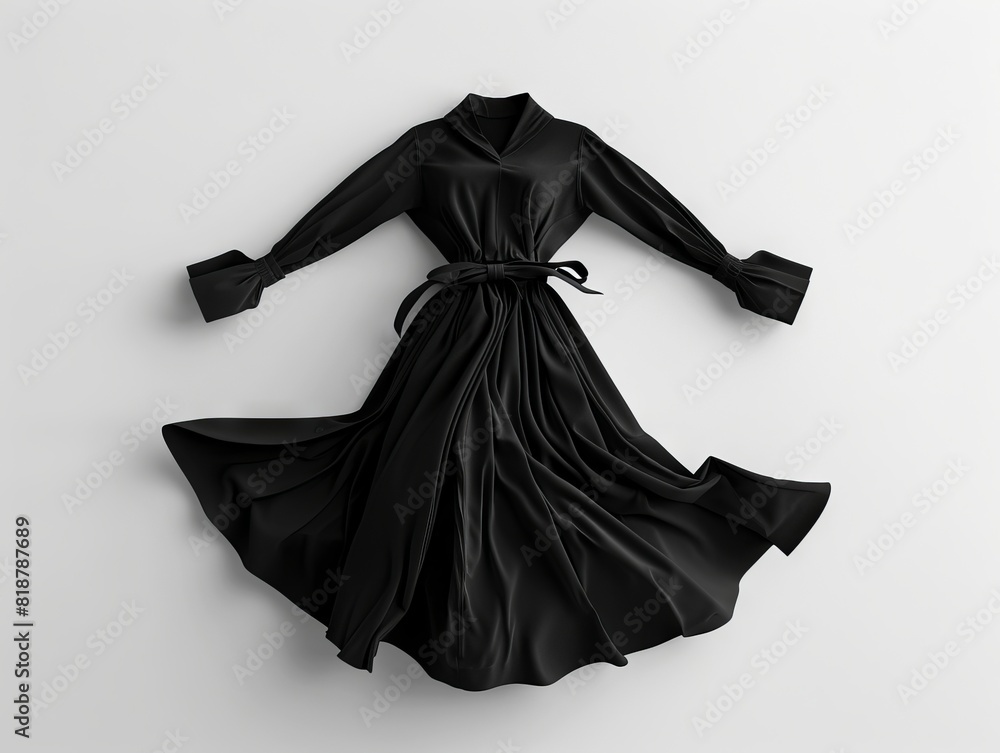 A black dress with long sleeves on a white background. A black dress with long sleeves on a white background.
