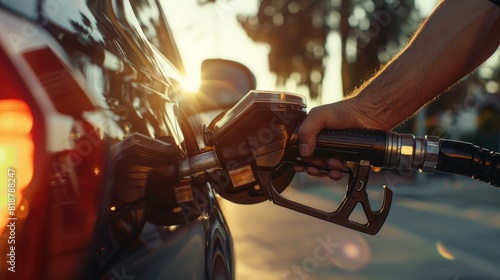 A man refuels a car at a gas station. AIG51A. photo