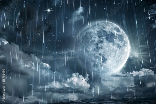 Rain of Shooting Stars with Full Moon photo