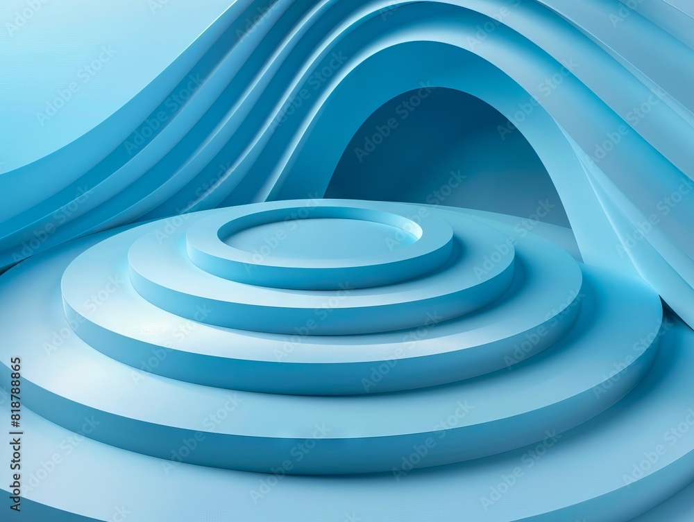 A 3d rendering of a blue circular shaped room. A 3d rendering of a blue circular shaped room.