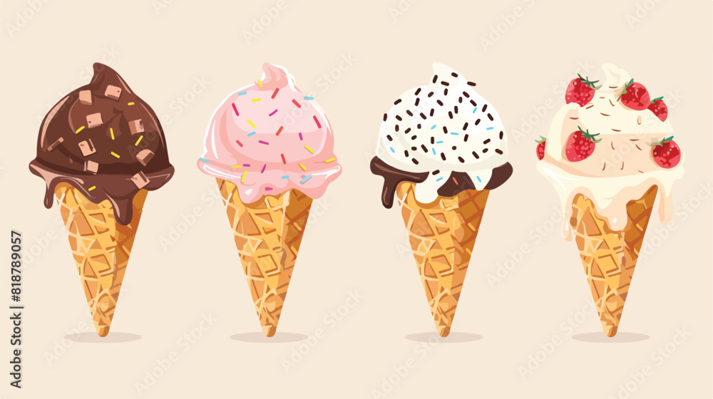 Bundle of sweet ice cream of different types isolated