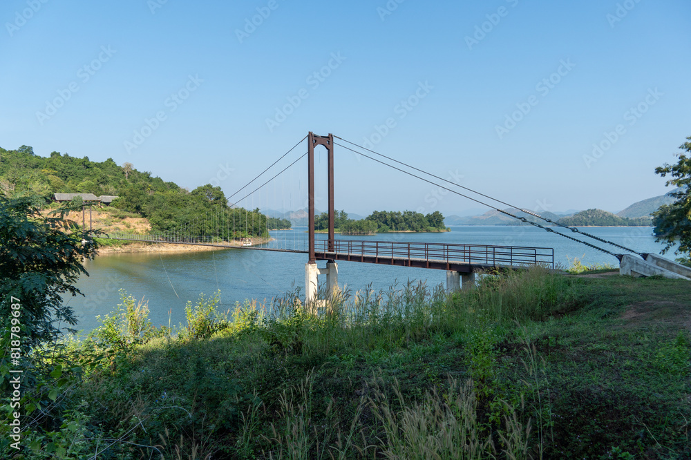 Fototapeta premium Kraeg Krachen National Park headquarters supsension bridge over the lake.