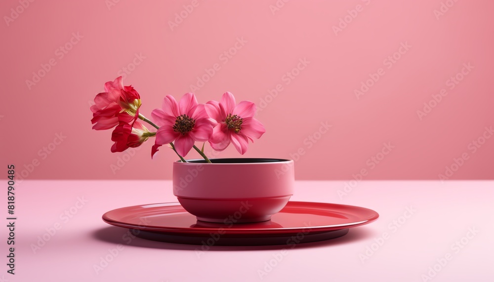 Pink flowers in pink vase on pink background. Pink flowers in pink vase on pink background.