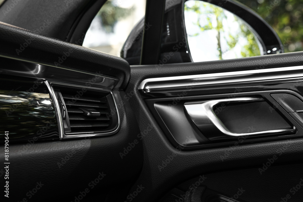 Inside of modern black car, closeup view Inside of modern black car, closeup view