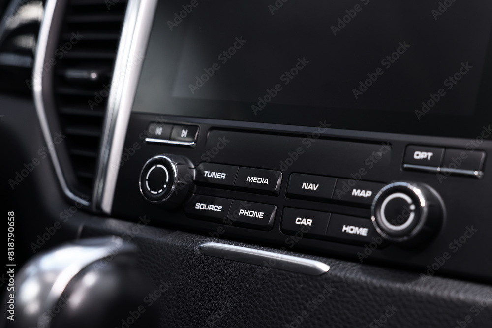 Dashboard inside of modern black car, closeup Dashboard inside of modern black car, closeup