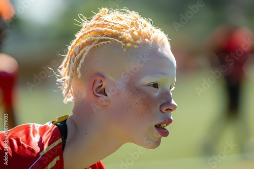 A person with albinism participating in a sports event