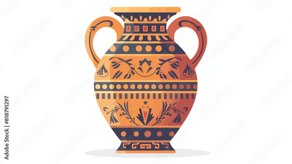 Ancient ornamented vase with handles. Hellenic clay a