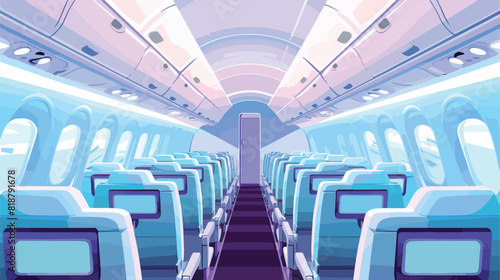 Front view of airplane interior design with aisle rec photo