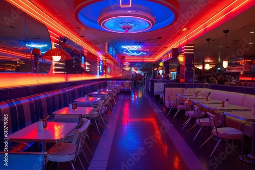 diner retro futuristic 1950s rockets space age robot servers neon chrome vintage nostalgia flying saucers americana stylized quirky 