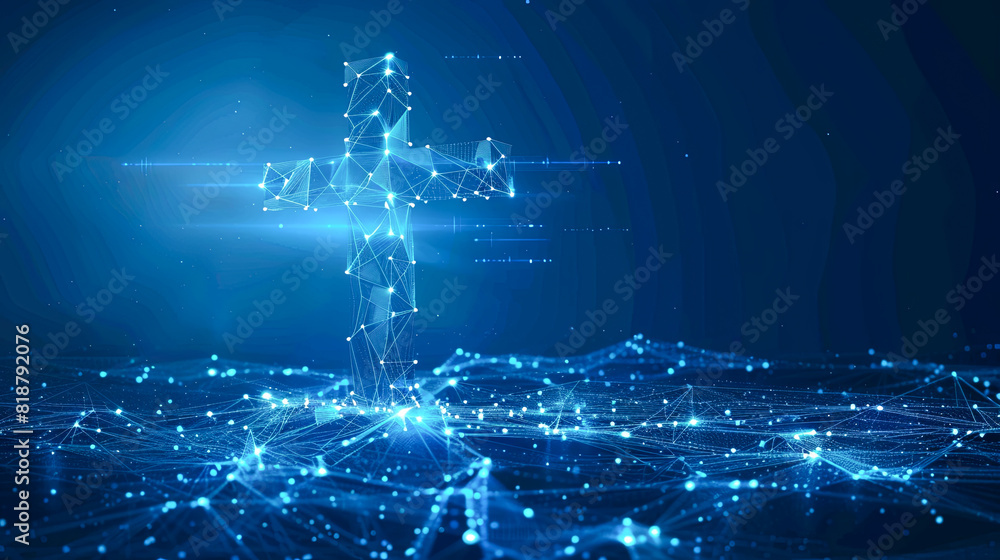 Abstract polygonal figure on blue background with connection lines and dots Abstract polygonal figure on blue background with connection lines and dots