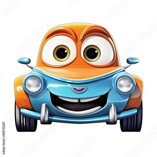 A cartoon car with a big smile on its face