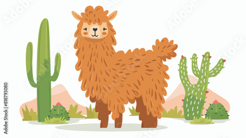 Funny long-haired alpaca isolated on white background © Casa