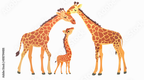 Giraffe family. Mother animal feeding cute funny litt
