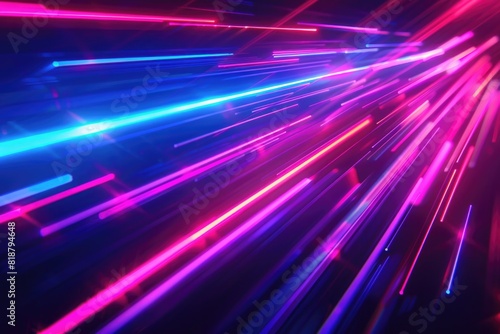 Abstract Movement. Neon Rays of Light in Dynamic Speed  Vertical Glowing Background