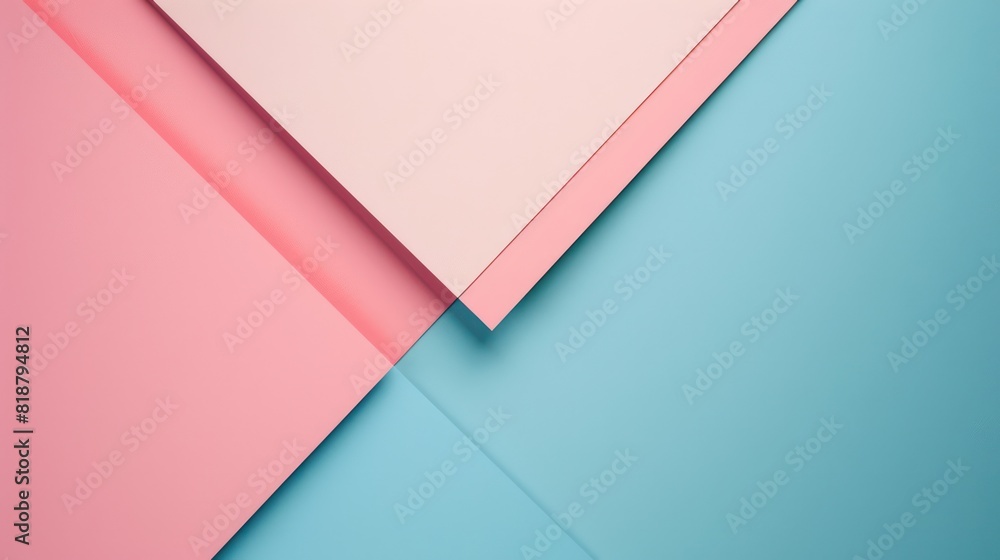 Three sheets of paper in pink and blue hues overlap each other, creating an abstract, minimalist design suitable for backgrounds Three sheets of paper in pink and blue hues overlap each other, creating an abstract, minimalist design suitable for backgrounds
