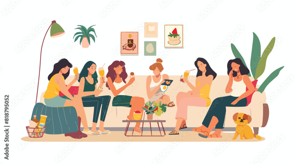 Girls friends gathering relaxing together at home. Ha