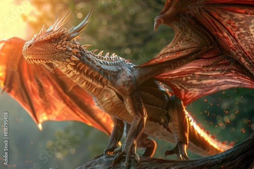 dragon mythical fantasy magical powerful majestic soaring flying scales glittering sunlight medieval mystical legend fairy tale strength 3d illustration 