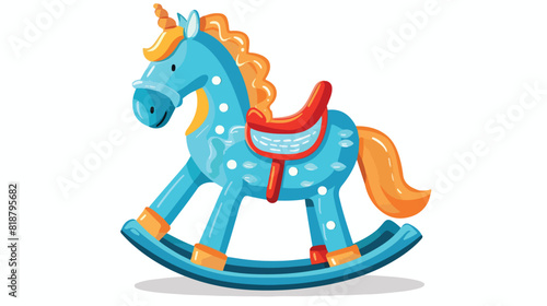 Baby toy flat vector illustration. Blue rocking horse