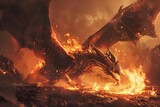 dragon mythical legendary beast fantasy fire breath fierce ferocious powerful scales wings claws fangs menacing digital art concept medieval folklore 13