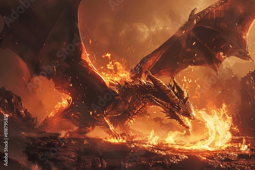dragon mythical legendary beast fantasy fire breath fierce ferocious powerful scales wings claws fangs menacing digital art concept medieval folklore 13 photo