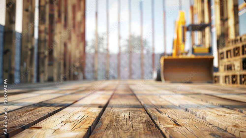 A warm-toned wooden floor extends towards a blurred autumn background with fencing and a playground A warm-toned wooden floor extends towards a blurred autumn background with fencing and a playground