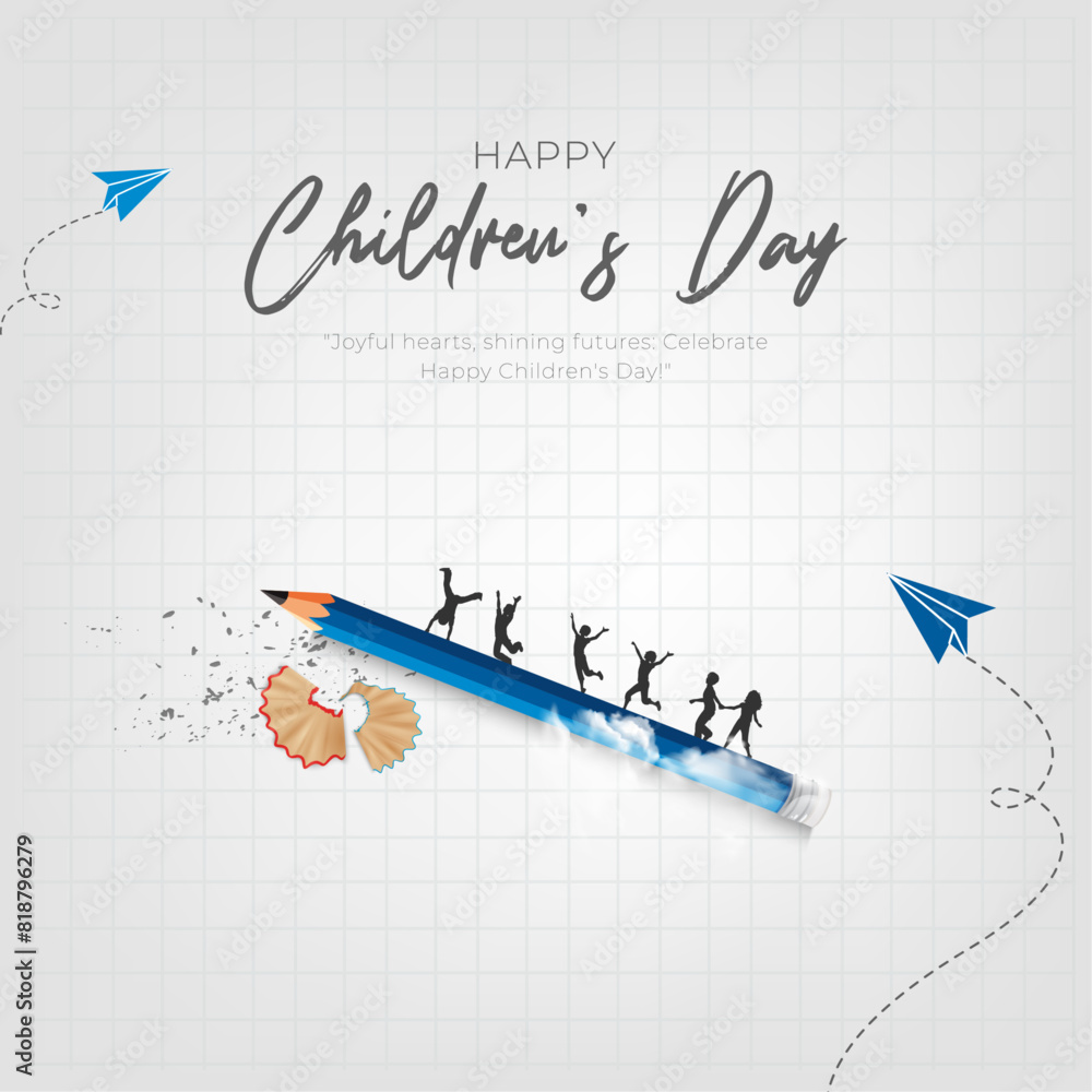 Happy children's Day post with pencil, sharpner creative concept children's day background banner, poster. vector illustration. Happy children's Day post with pencil, sharpner creative concept children's day background banner, poster. vector illustration.