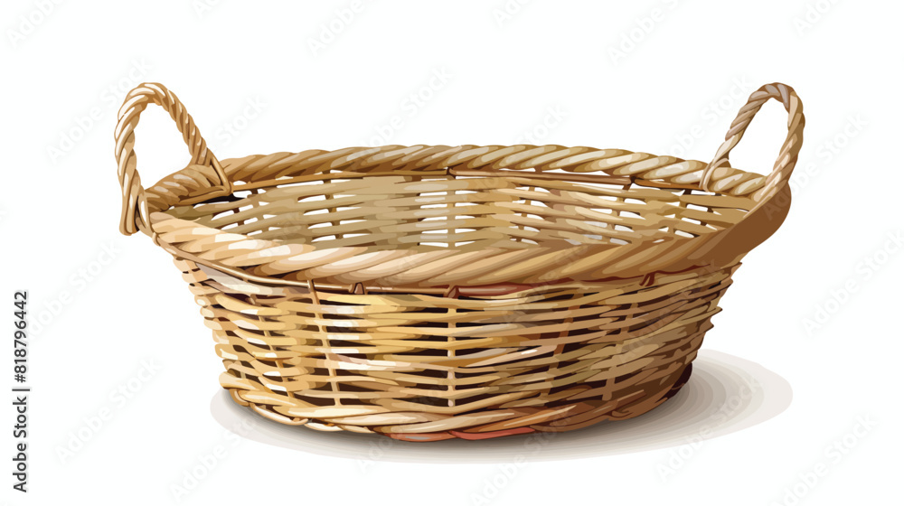 Empty straw wicker basket with handles. Woven storage