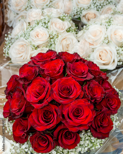 Beautiful red and white rose bouquet