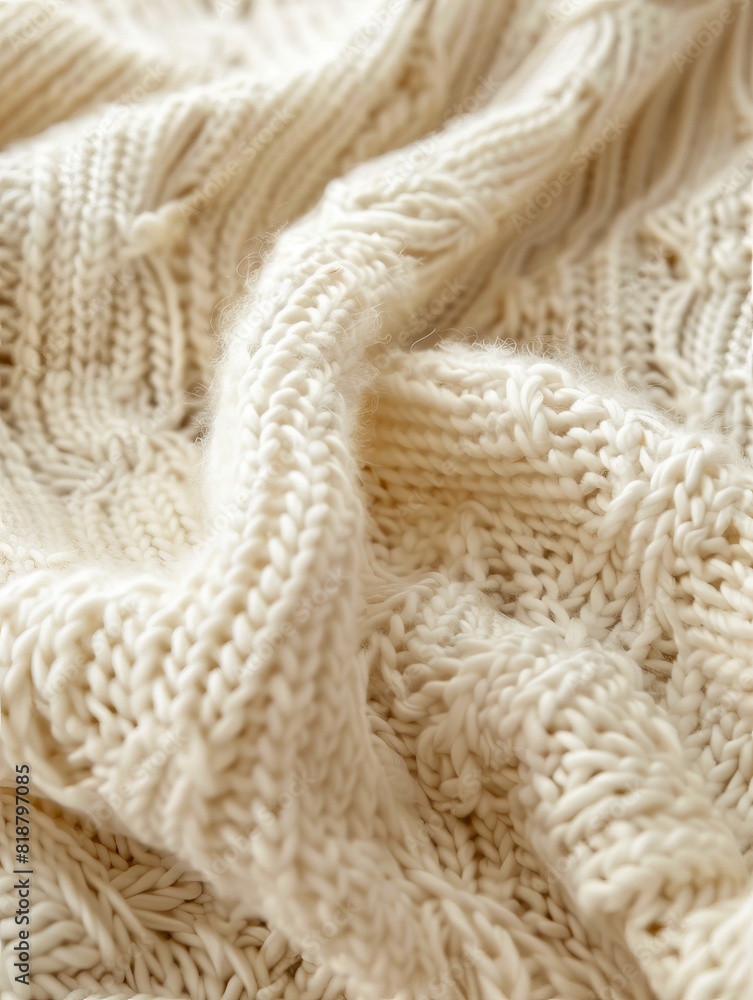 A close up of a white knitted blanket. A close up of a white knitted blanket.