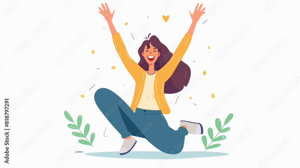 Excited woman rejoices and celebrates triumph 