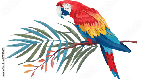 Exotic tropical ara bird macaw. Big red parrot sittin photo