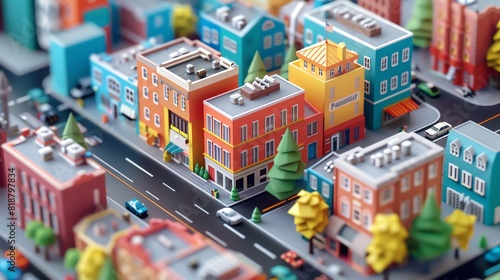 city town street isometric design. an illustration in 3d photo