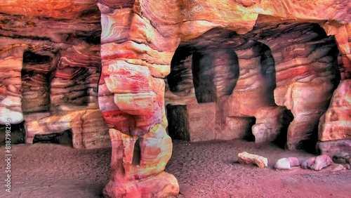 Rock structure with burial niches in the rock city of Petra, Jordan photo