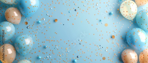 Fathers Day banner with a blue theme featuring balloons and confetti creates a festive atmosphere