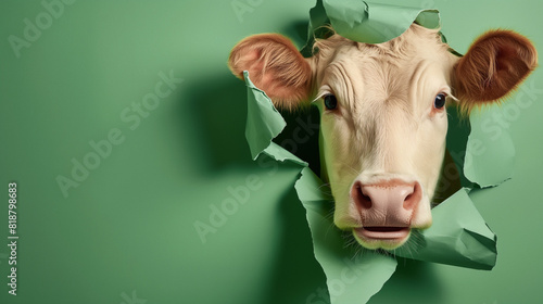 Funny eid ul adha wallpaper, cute eid banner, funny cow head pop out of green sheet, eid mubarak, bakra eid photo