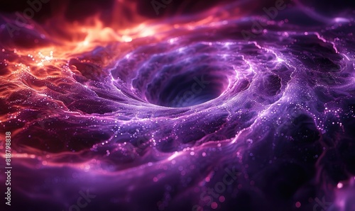 A mesmerizing, colorful wormhole-like vortex in space emitting vibrant shades of purple, pink, and orange, symbolizing mystery and cosmic wonder.