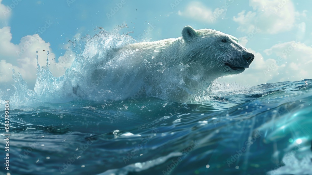 A Polar Bear Diving in the Sea - Realistic Image