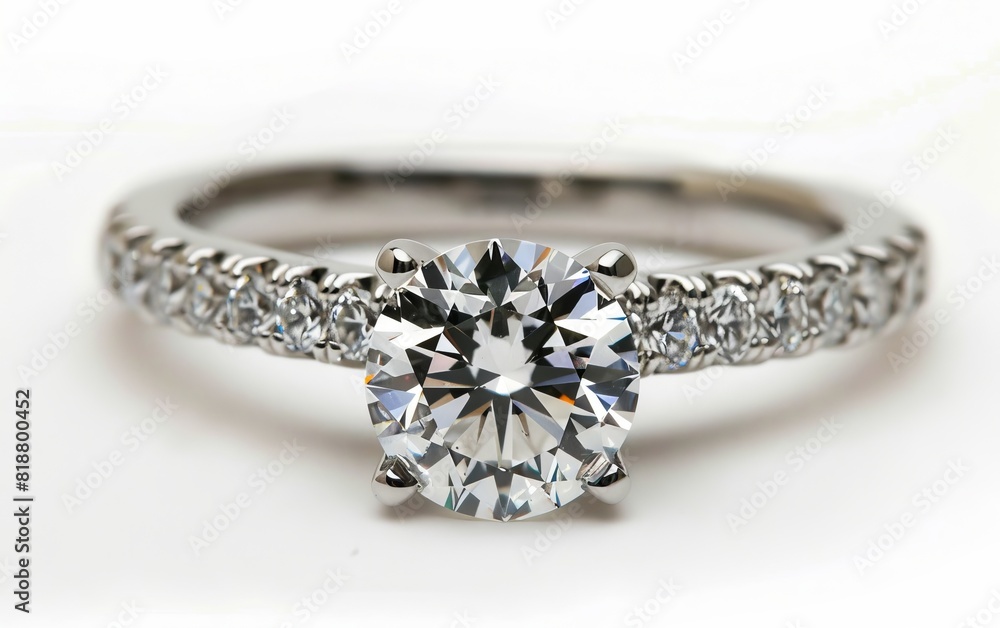 A diamond engagement ring with pave diamonds. A diamond engagement ring with pave diamonds.