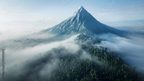 Mountain with lights,A view of the rainforest from the jungle Panoramic view of Arenal Volcano,