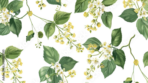 Floral seamless pattern with flowering linden sprigs