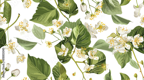 Floral seamless pattern with flowering linden sprigs photo