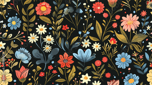 Floral seamless pattern with flowering plants and ber photo