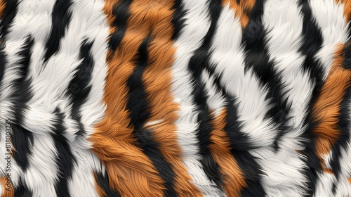 Detailed image showing the texture and pattern of a tiger's fur, with black, white, and orange stripes
