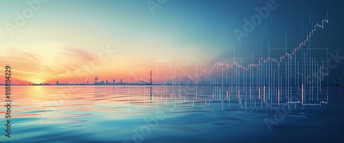 Uncomplicated line graph ascending smoothly against a serene backdrop, reflecting calm market development. photo