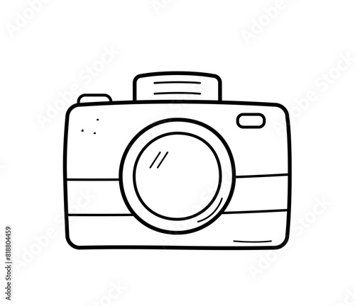 Doodle icon photo camera. Vector illustration of a cartoon professional or amateur camera. Isolated on white.