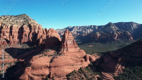 Drone footage of the scenic Bell Rock butte in the south of Sedona in Yavapai County in Arizona, USA photo